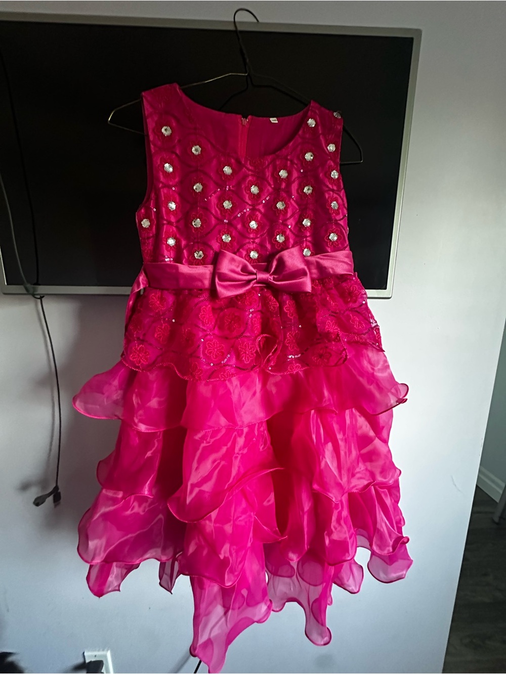 Fuchsia Ruffled Party Dress with Bow